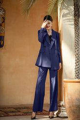 Royal Blue Double-Breasted Power Pantsuit